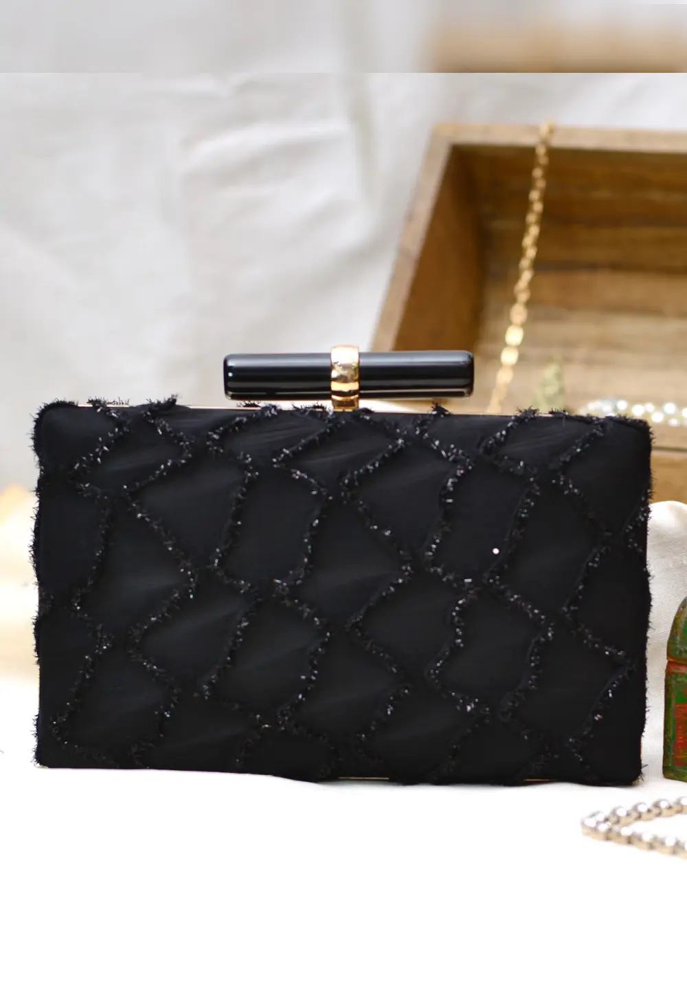 Black Art Silk Clutch 300955