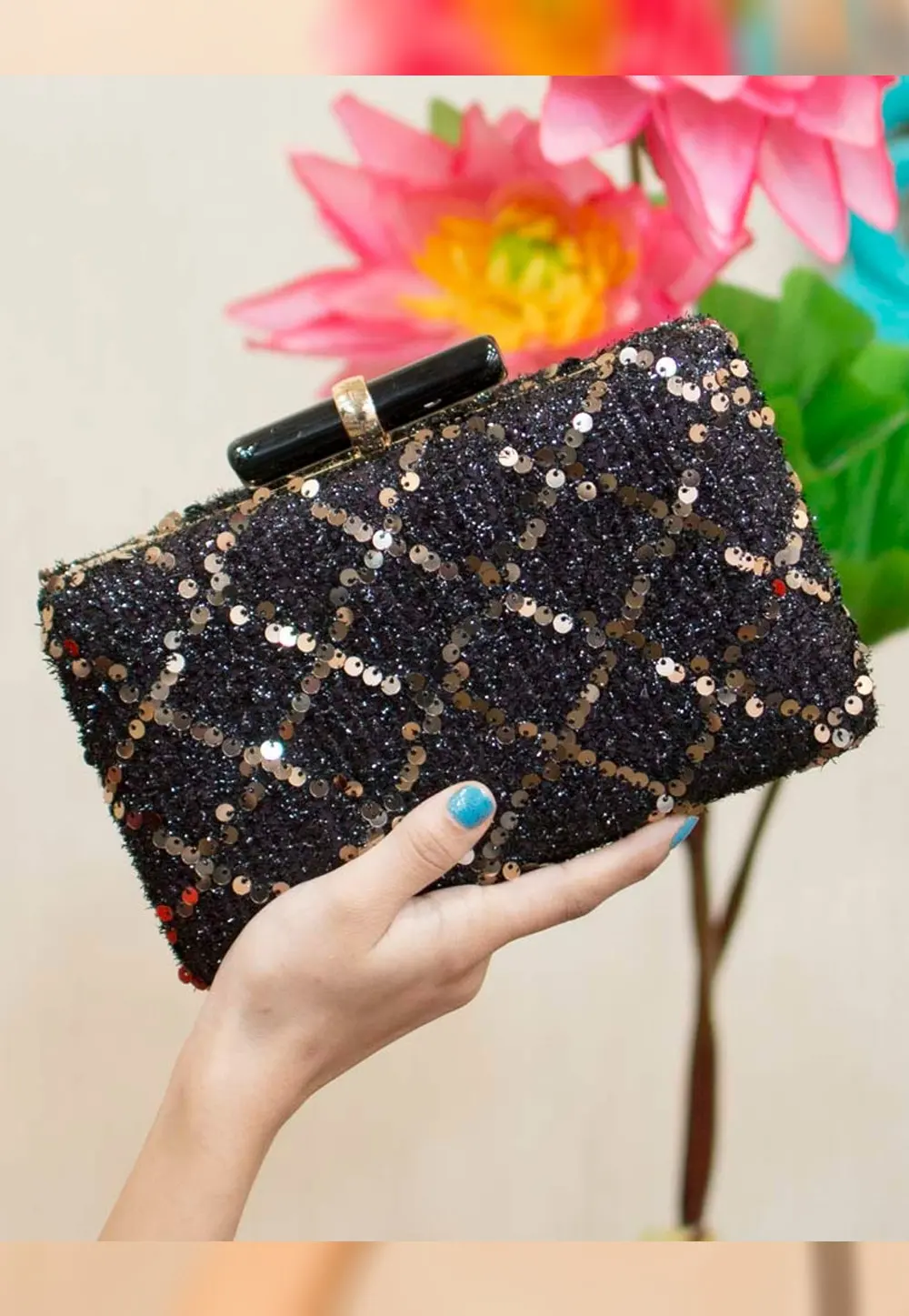 Black Art Silk Clutch 300987