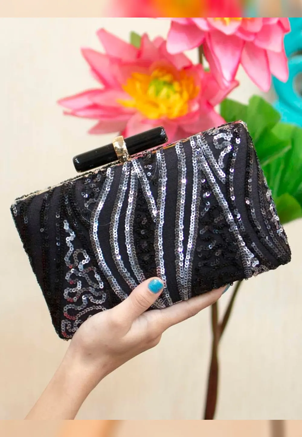 Black Art Silk Clutch 300990