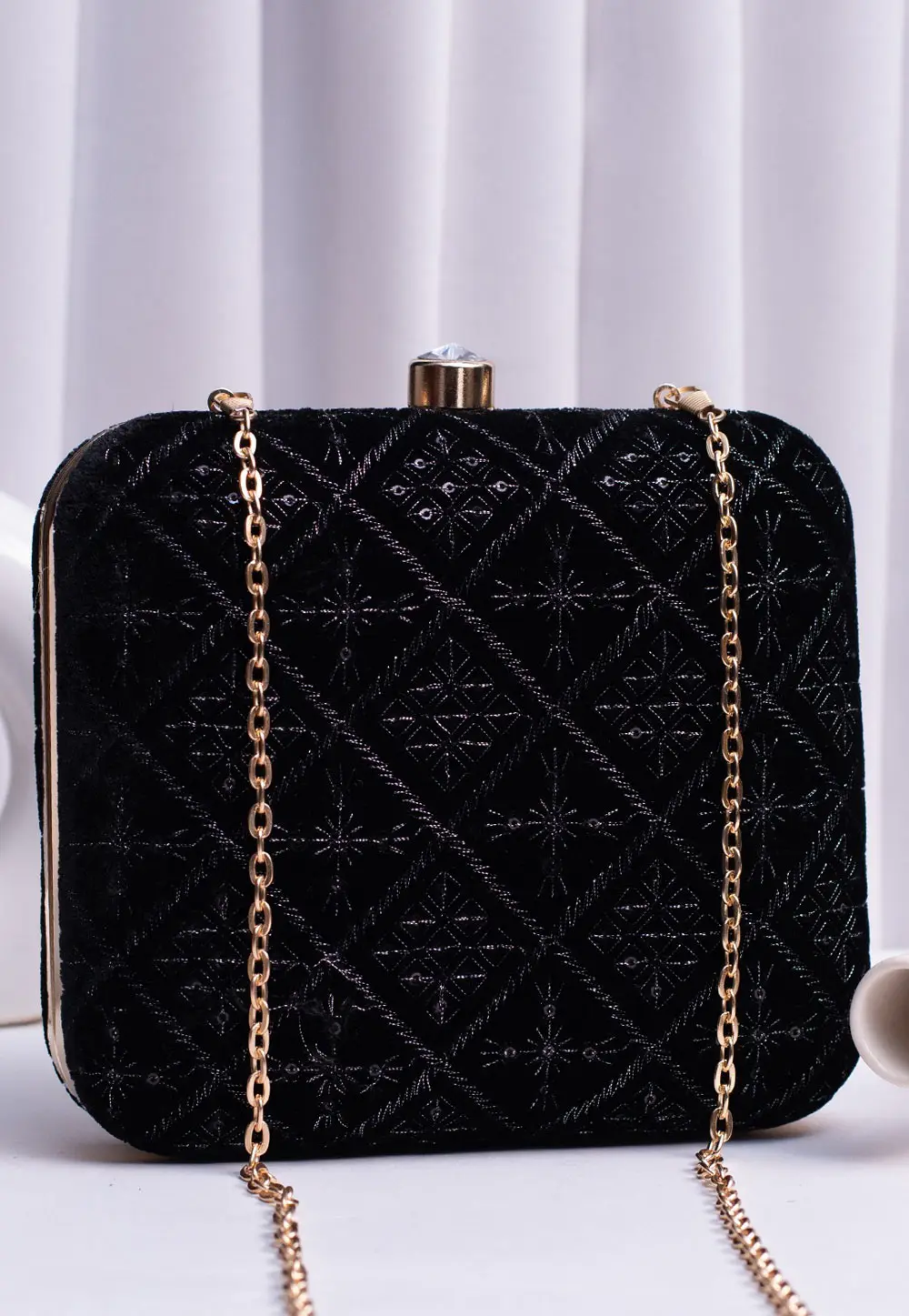 Black Art Silk Clutch 303762