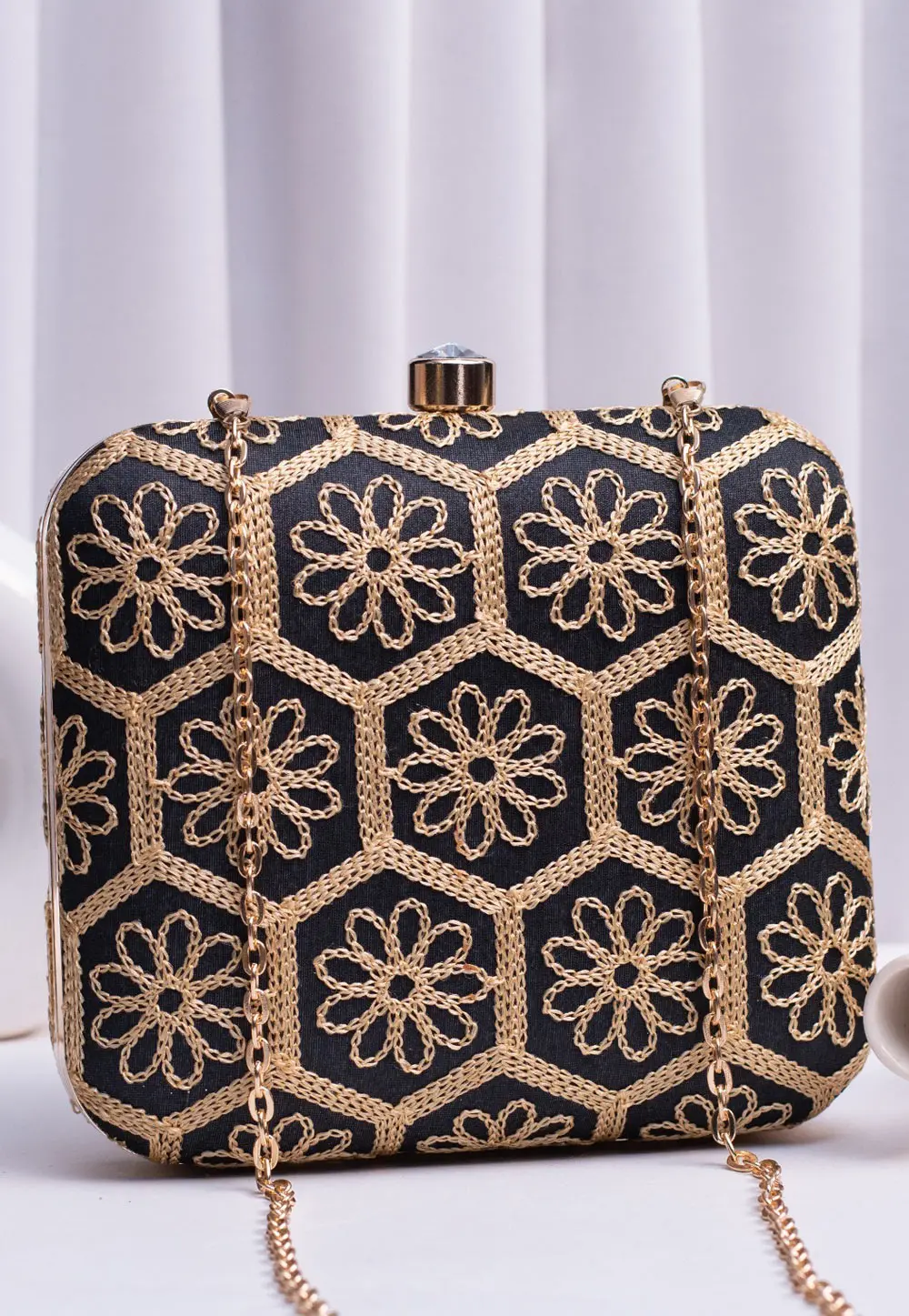 Black Art Silk Clutch 303764