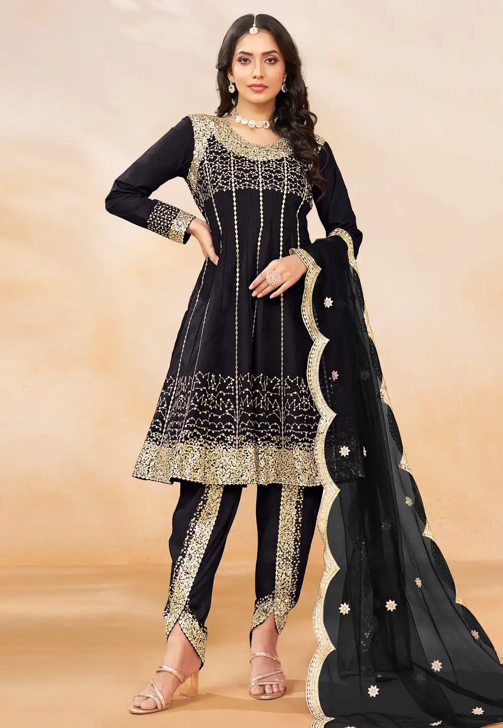 Black Art Silk Dhoti Salwar Suit 294210