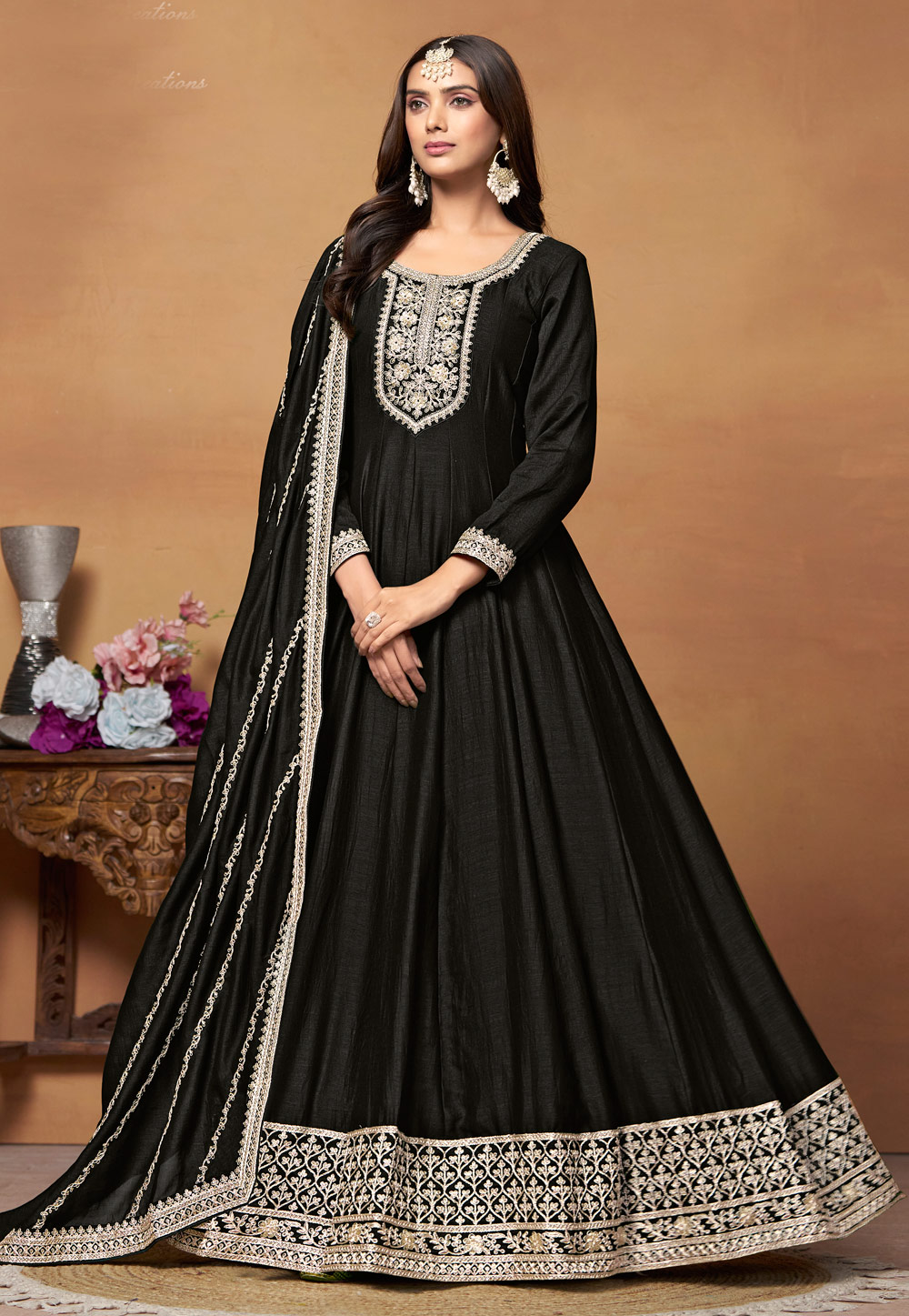 Black Art Silk Floor Length Anarkali Suit 287472