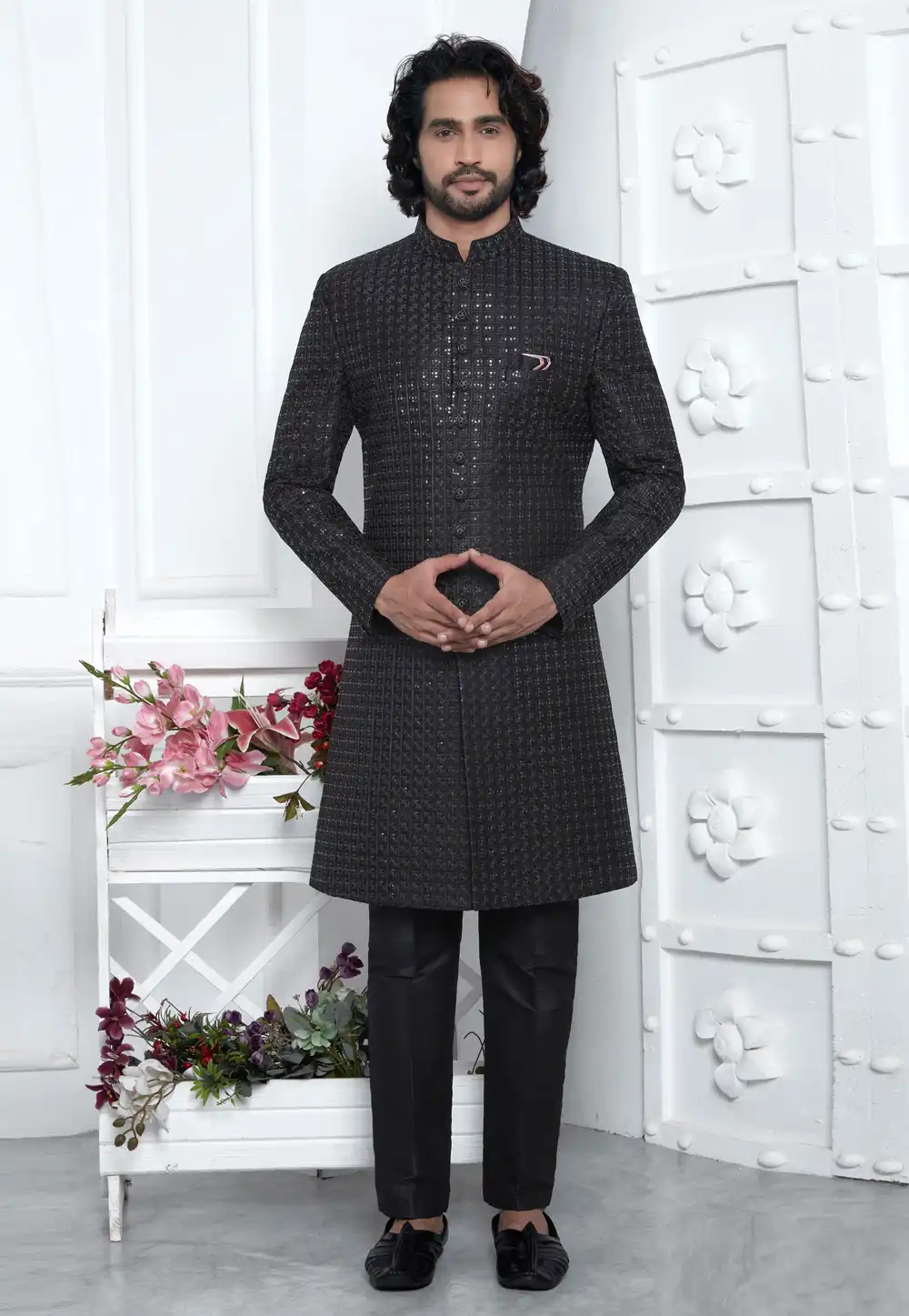 Black Art Silk Indo Western Suit 291295