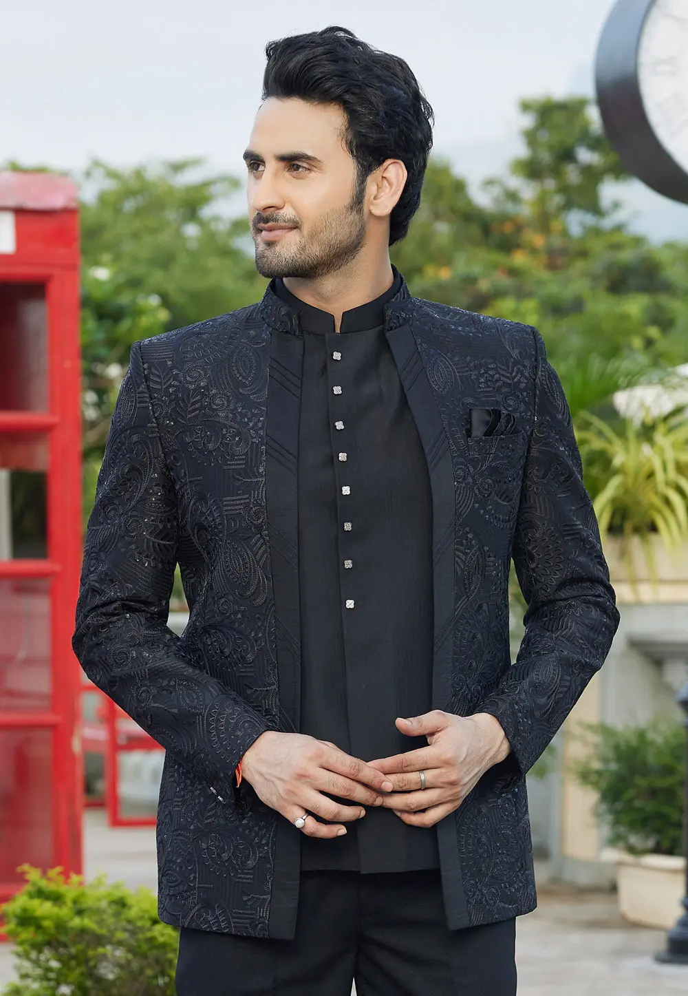 Black Art Silk Jodhpuri Suit 302193