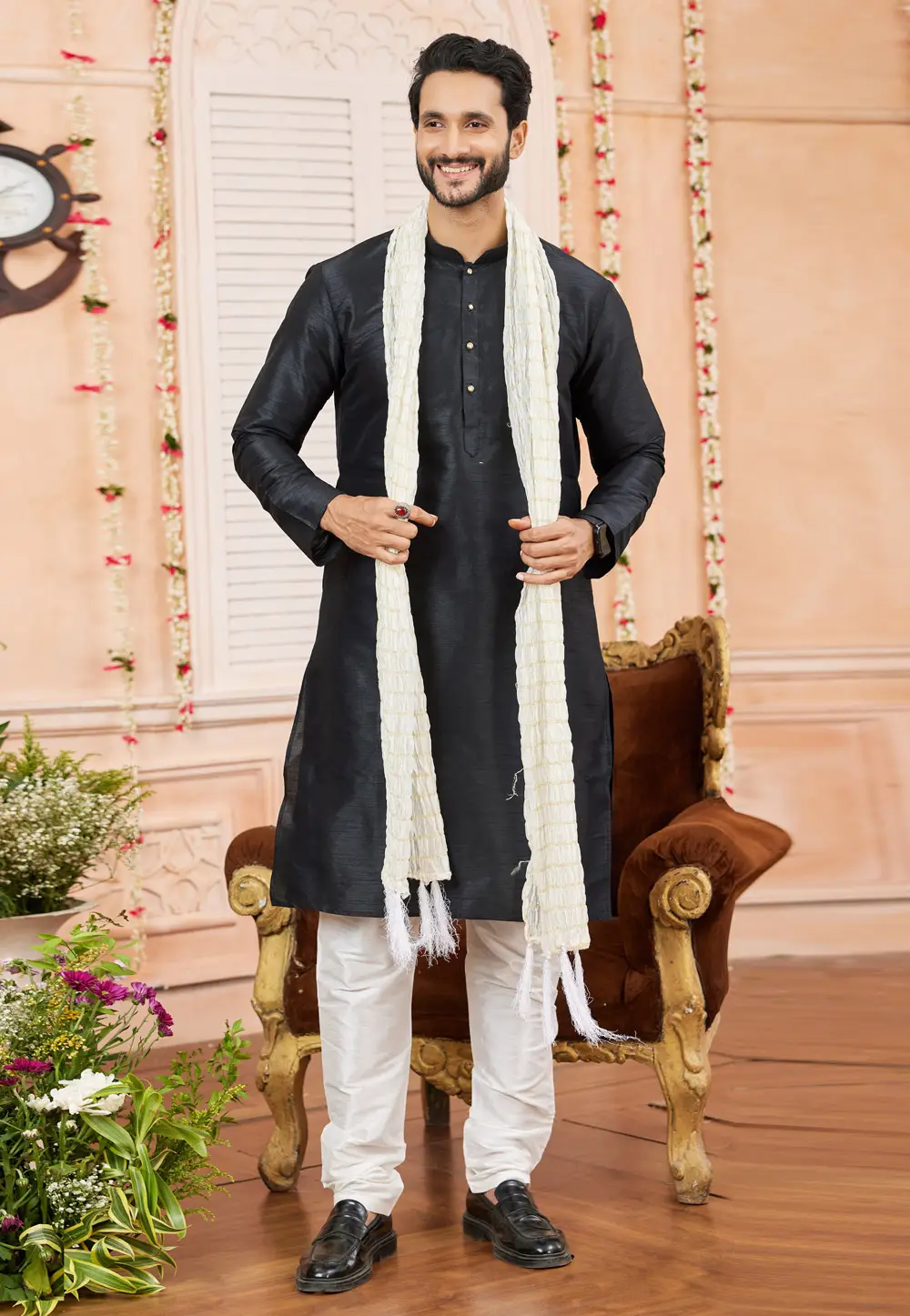 Black Art Silk Kurta Pajama 295246