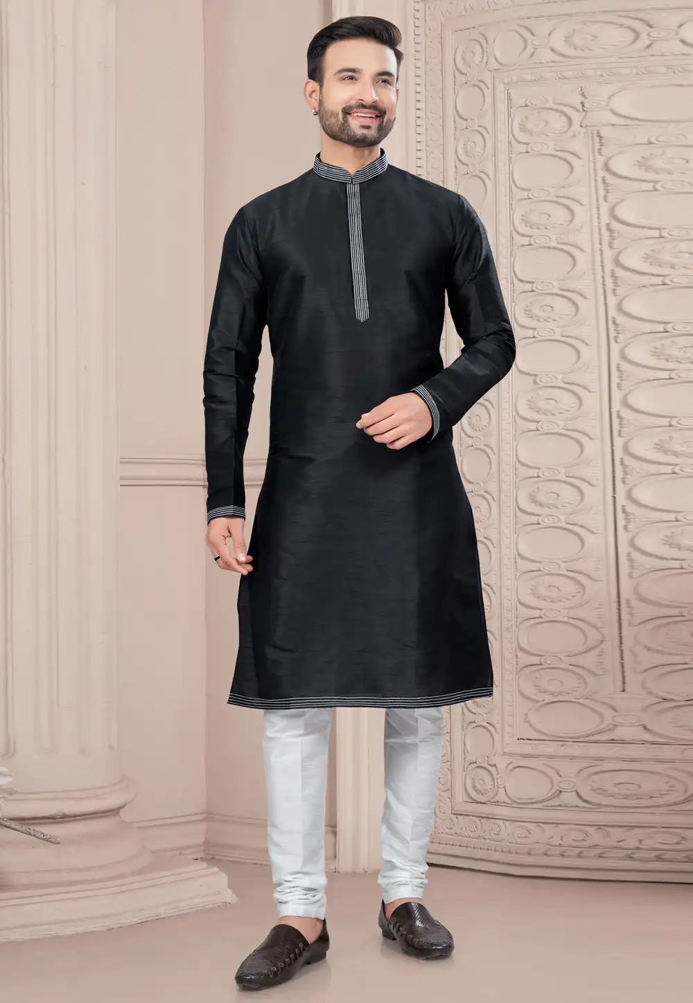 Black Art Silk Kurta Pajama 294642