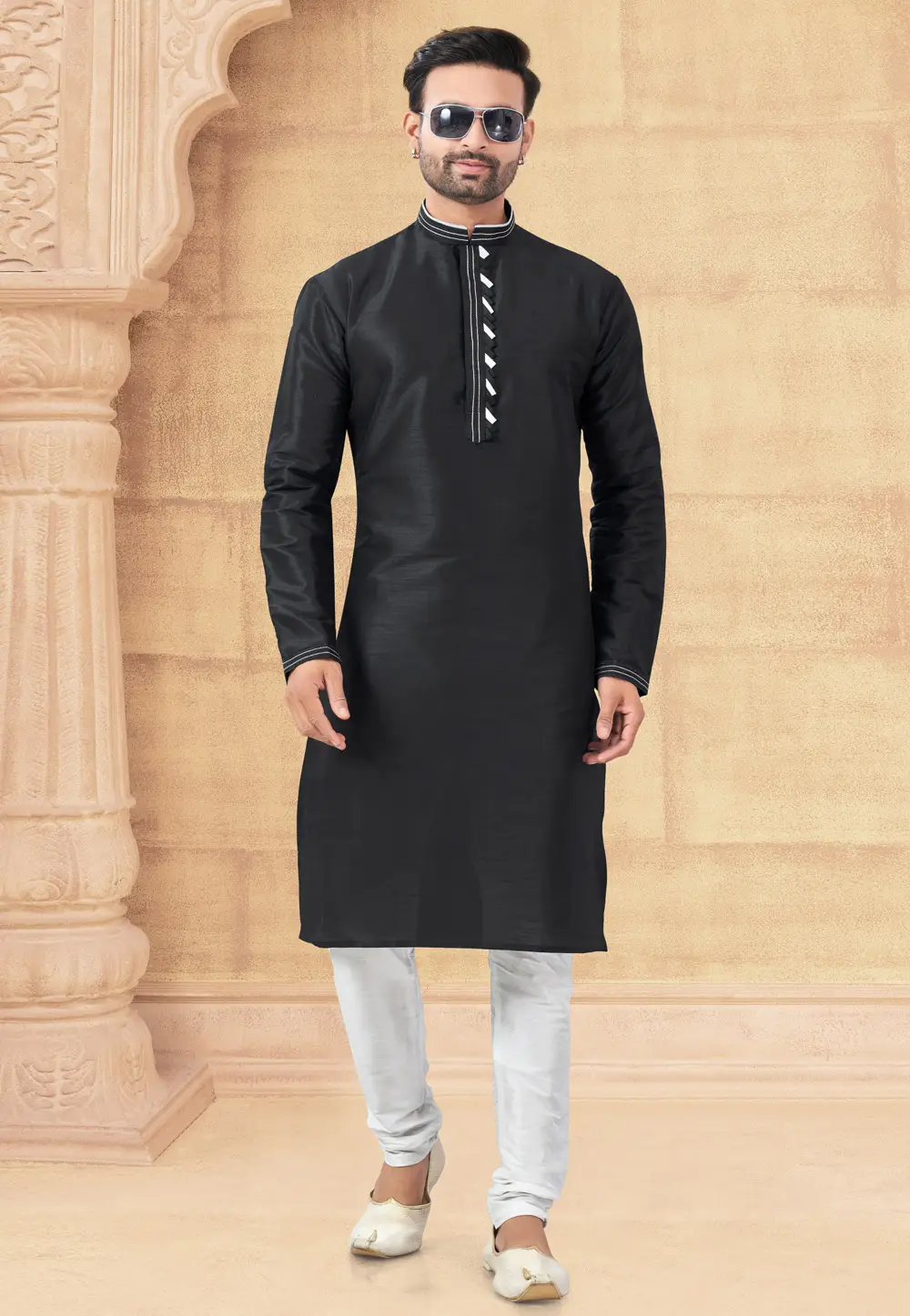 Black Art Silk Kurta Pajama 296906