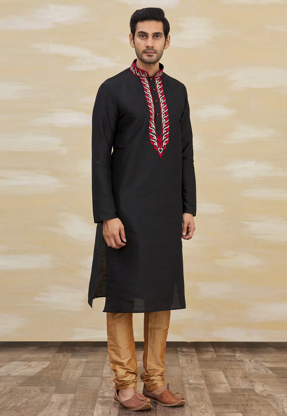 Black Art Silk Kurta Pajama 300280