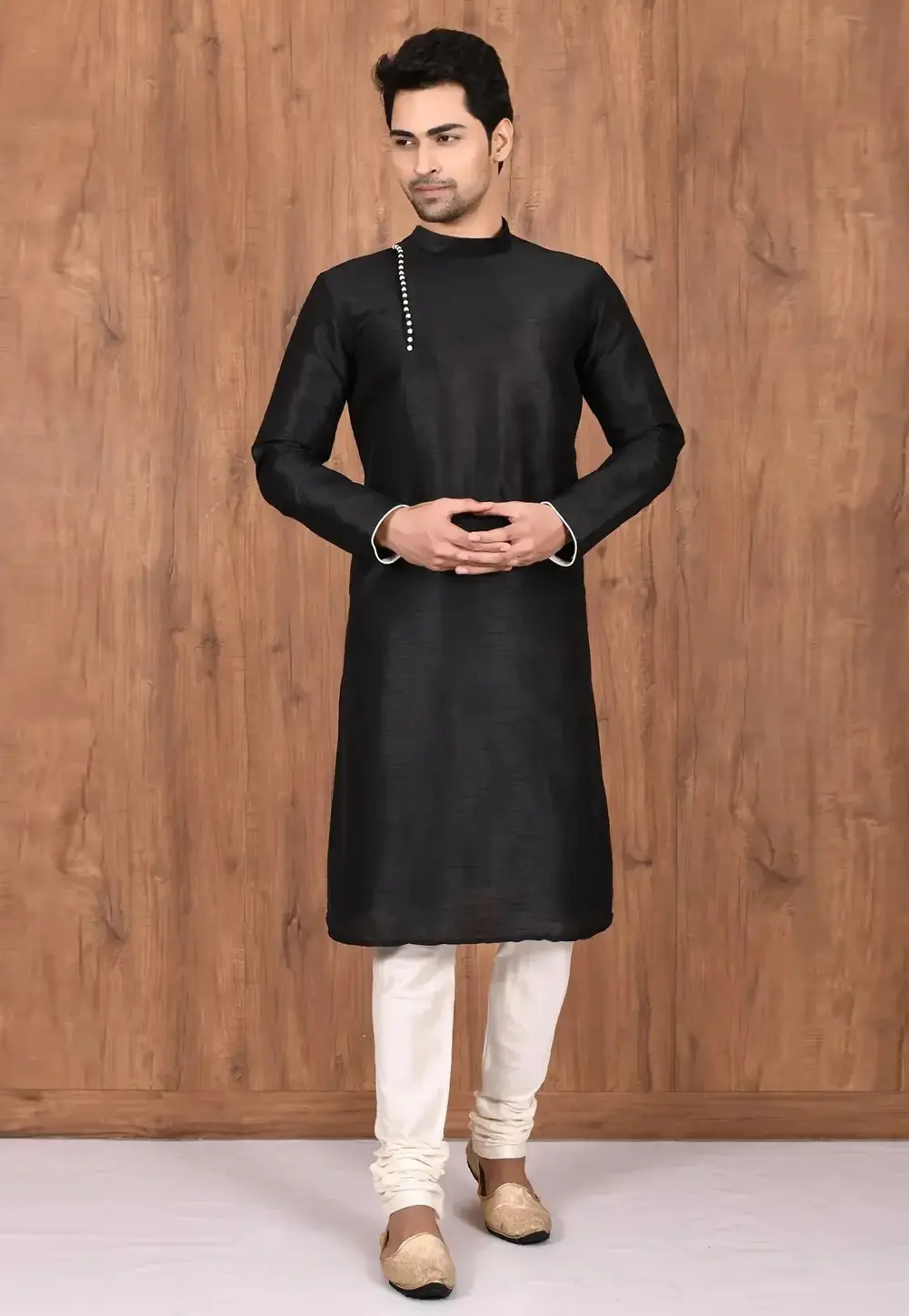 Black Art Silk Kurta Pajama 300706