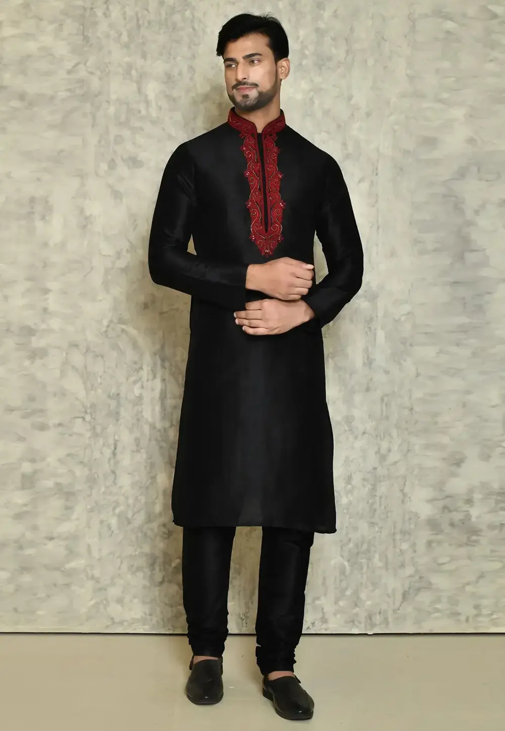 Black Art Silk Kurta Pajama 300745