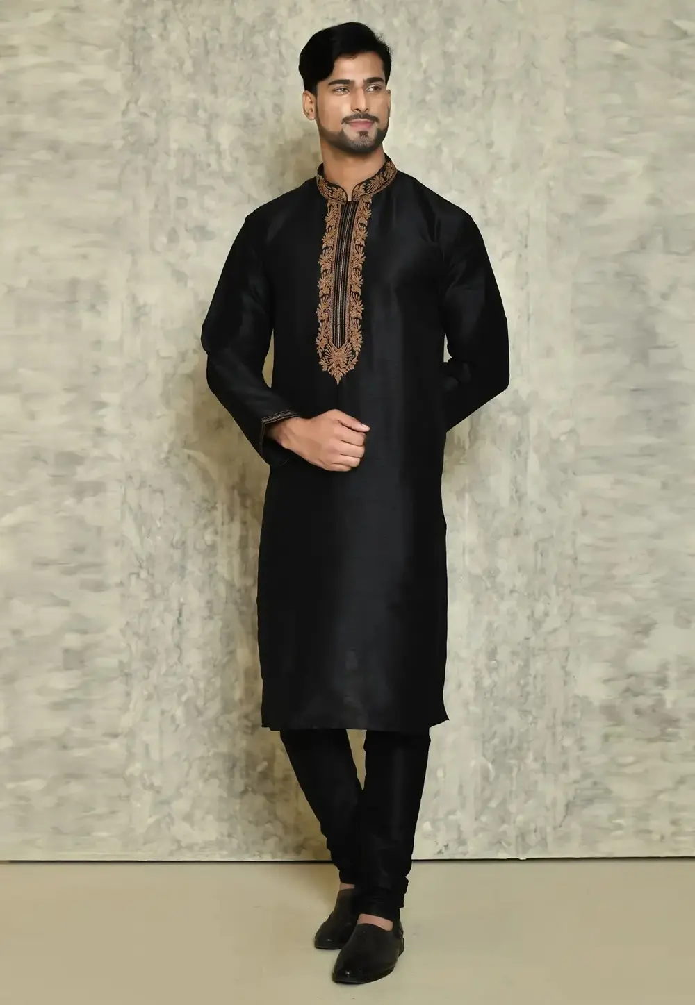 Black Art Silk Kurta Pajama 300747