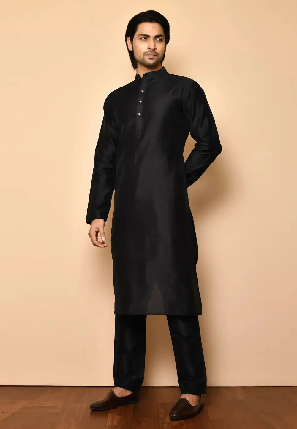 Black Art Silk Kurta Pajama 300749