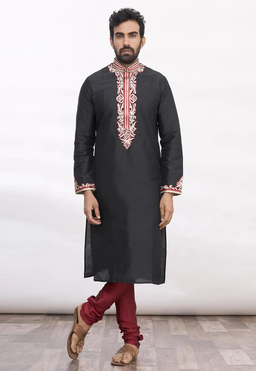 Black Art Silk Kurta Pajama 300773