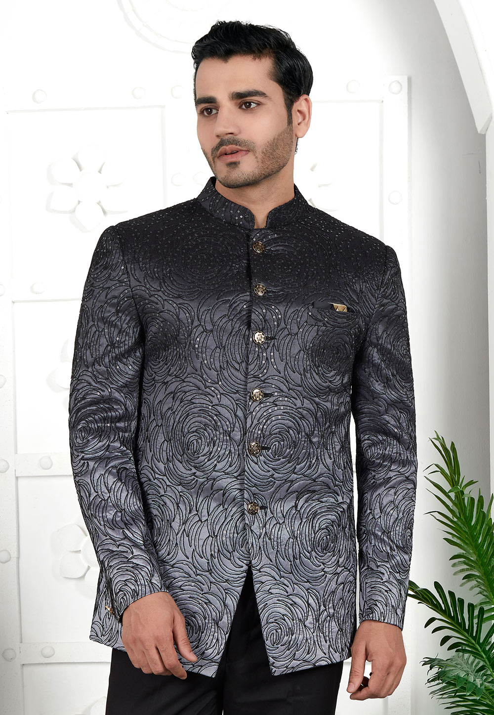 Black Art Silk Nehru Jacket 280378