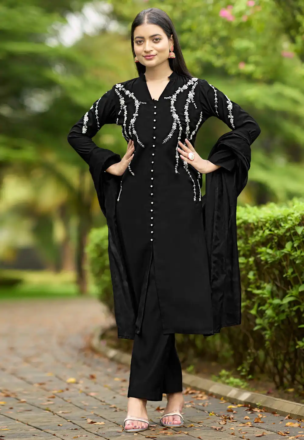 Black Art Silk Readymade Pakistani Suit 293341