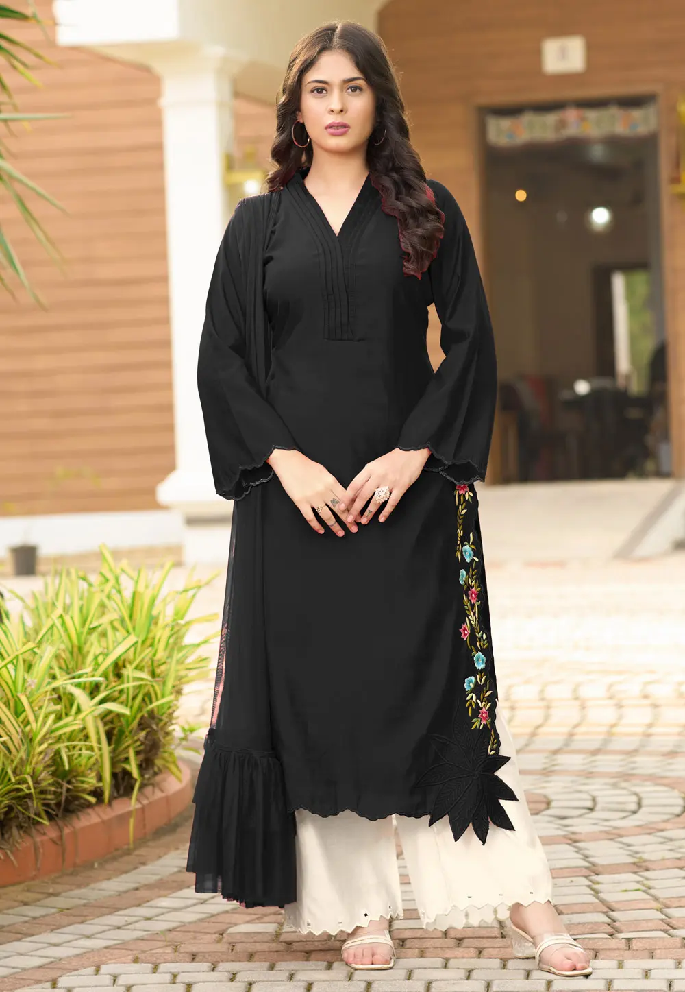 Black Art Silk Readymade Pakistani Suit 303321