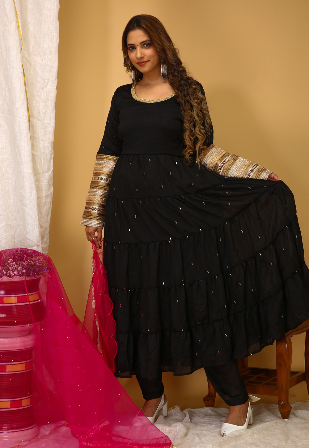 Black Art Silk Readymade Pakistani Suit 280404