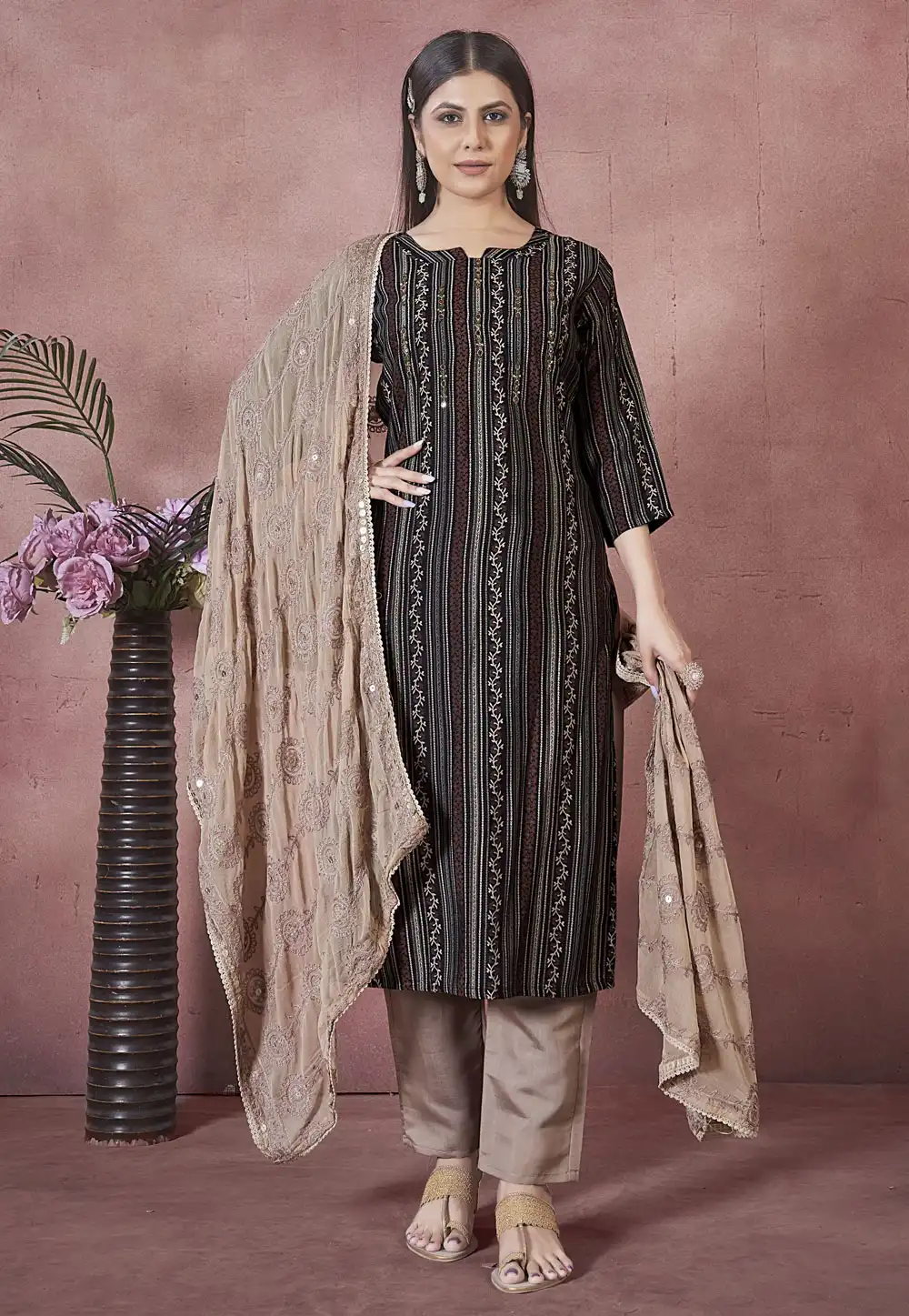 Black Art Silk Readymade Pakistani Suit 291159