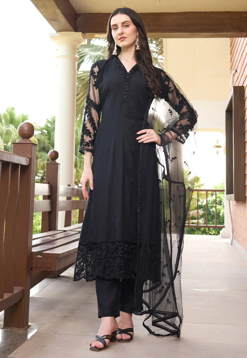 Black Art Silk Readymade Pant Style Suit 300592