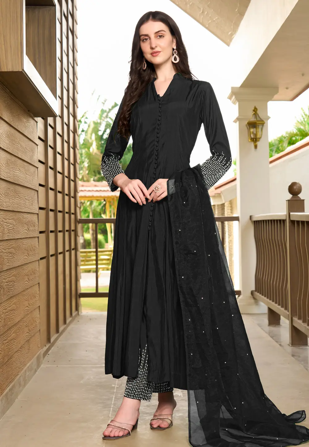 Black Art Silk Readymade Pant Style Suit 300597