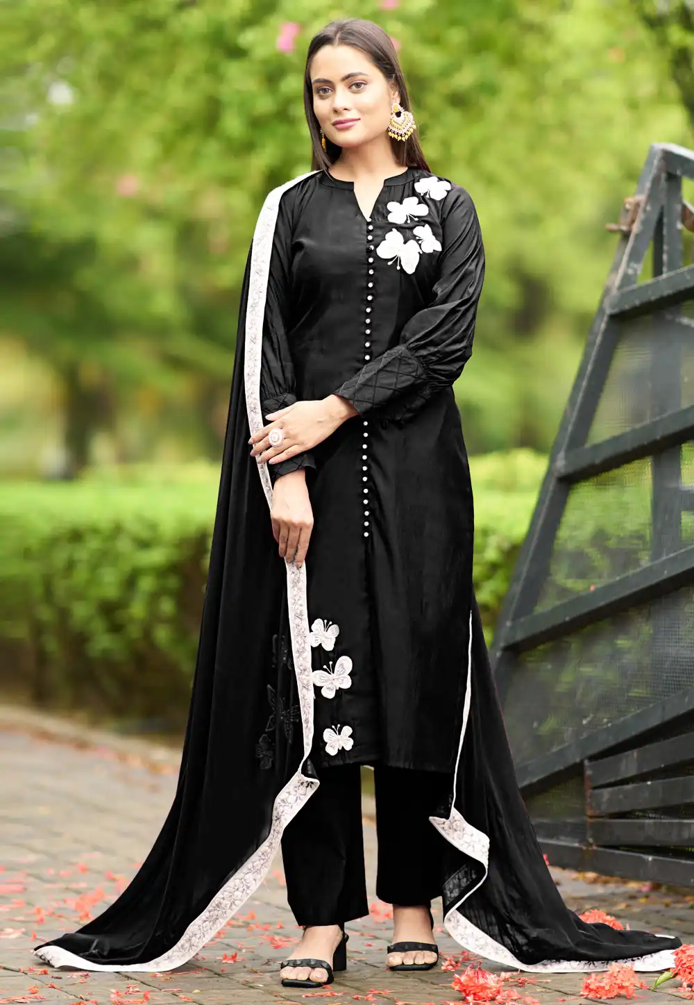 Black Art Silk Readymade Pant Style Suit 293344