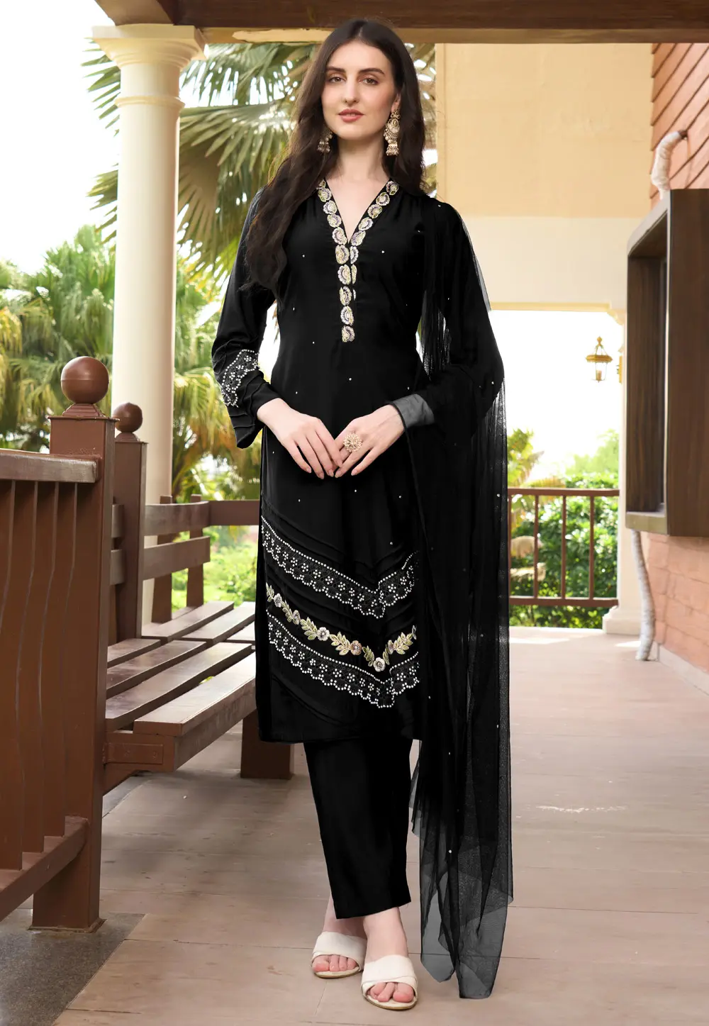 Black Art Silk Readymade Pant Style Suit 300601