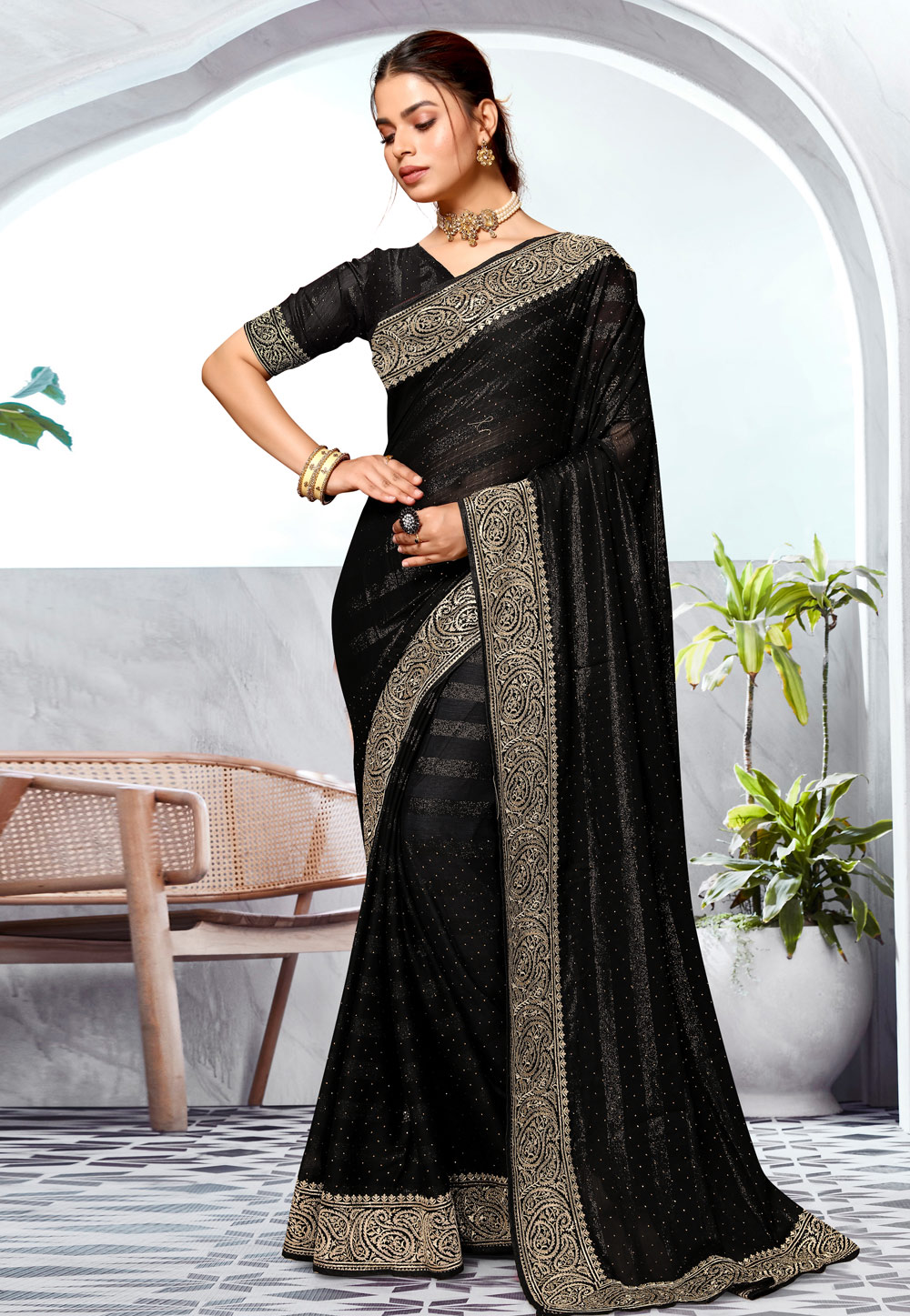 Black Art Silk Saree With Blouse 285673