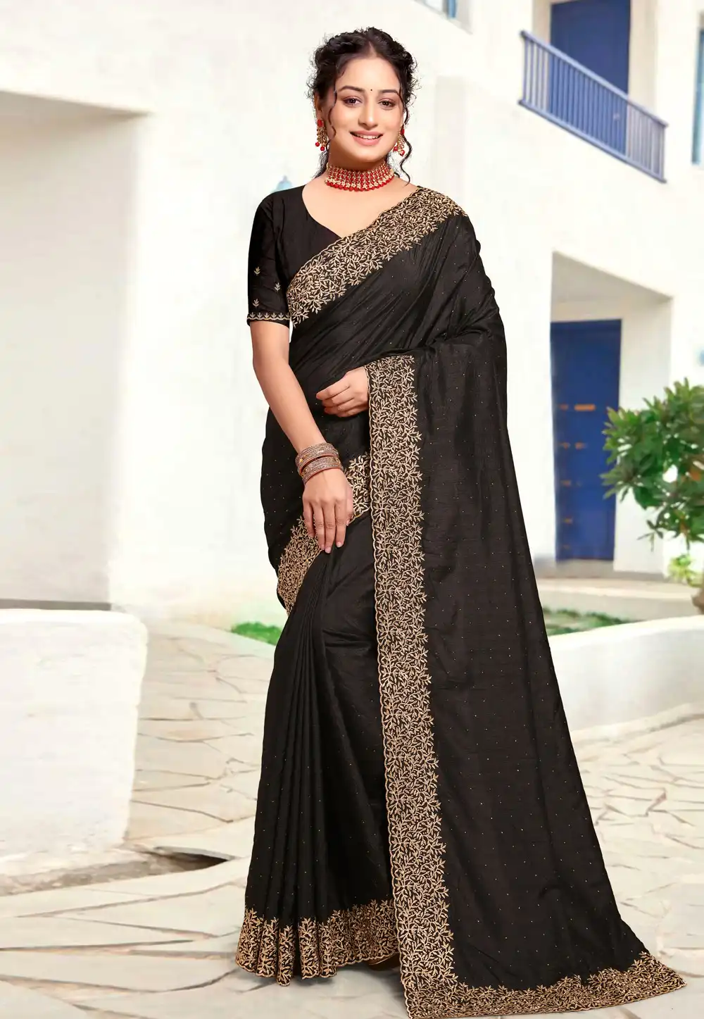 Black Art Silk Saree With Blouse 294137