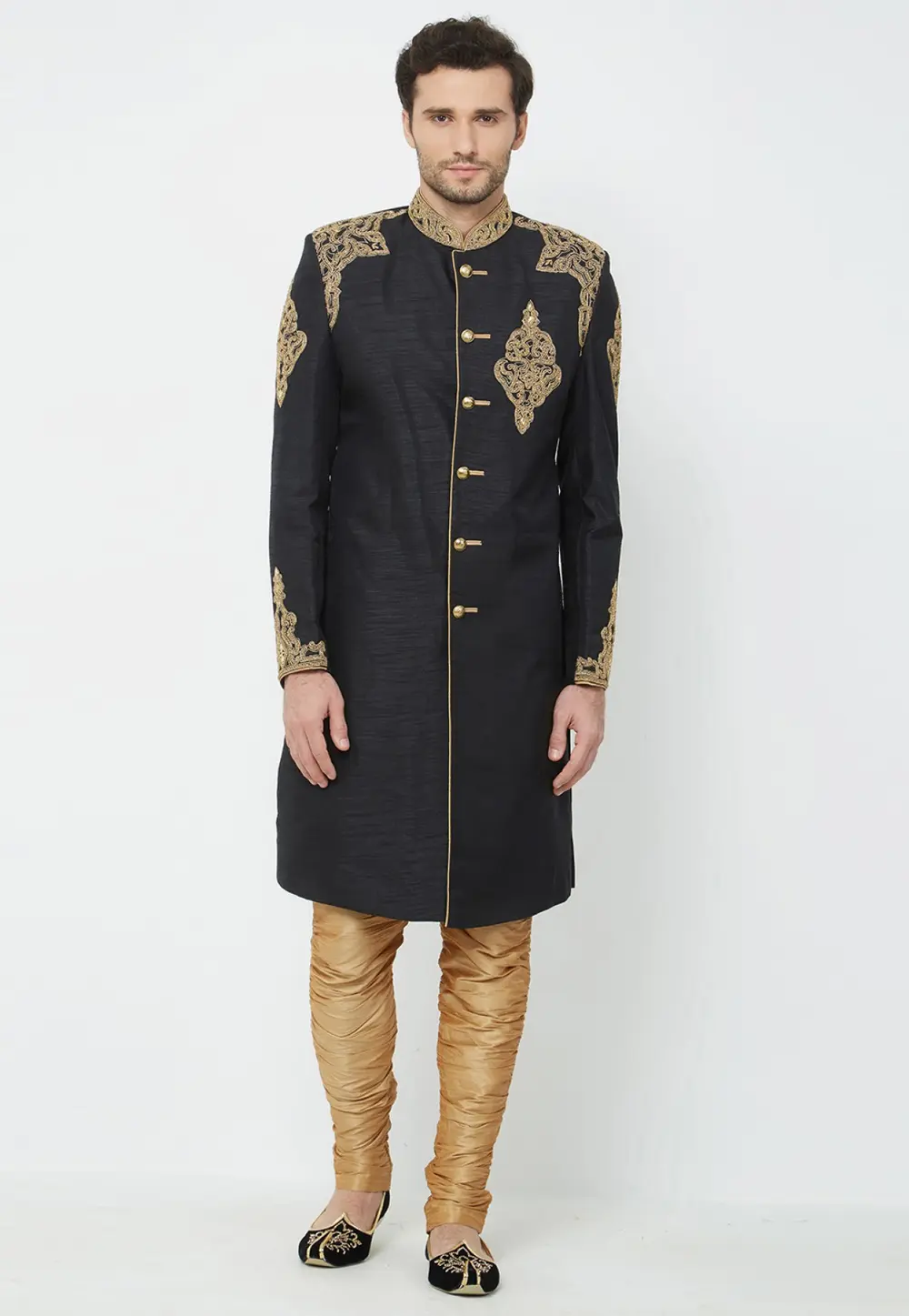 Black Art Silk Sherwani 300189