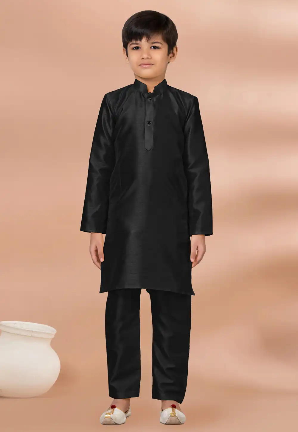 Black Banarasi Kids Kurta Pajama 288681