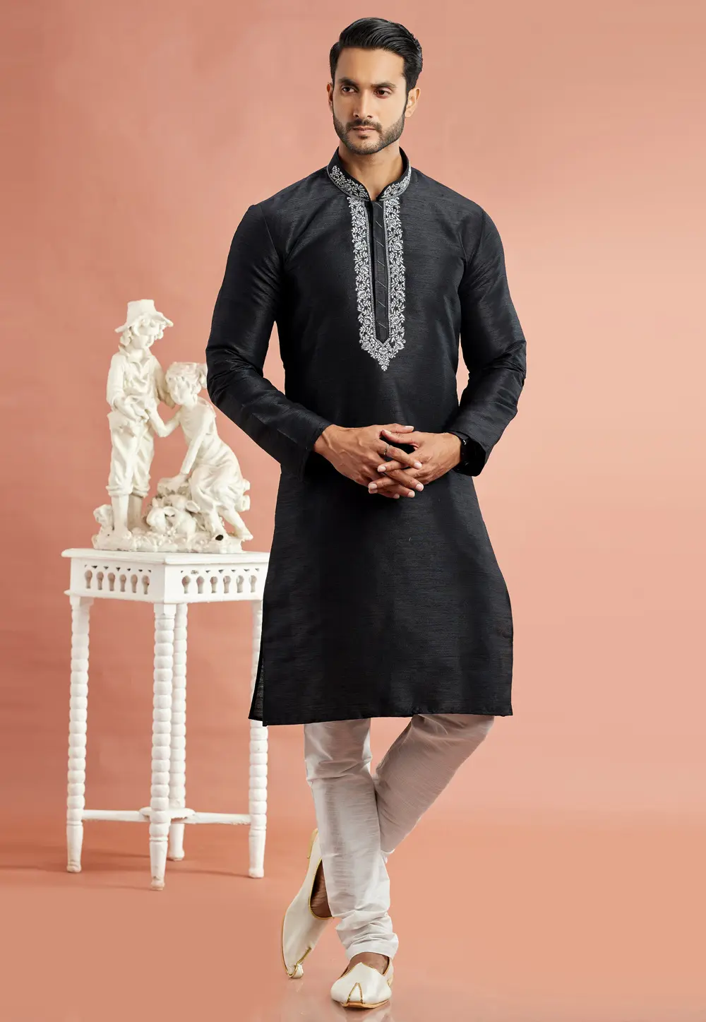 Black Banarasi Kurta Pajama 297520