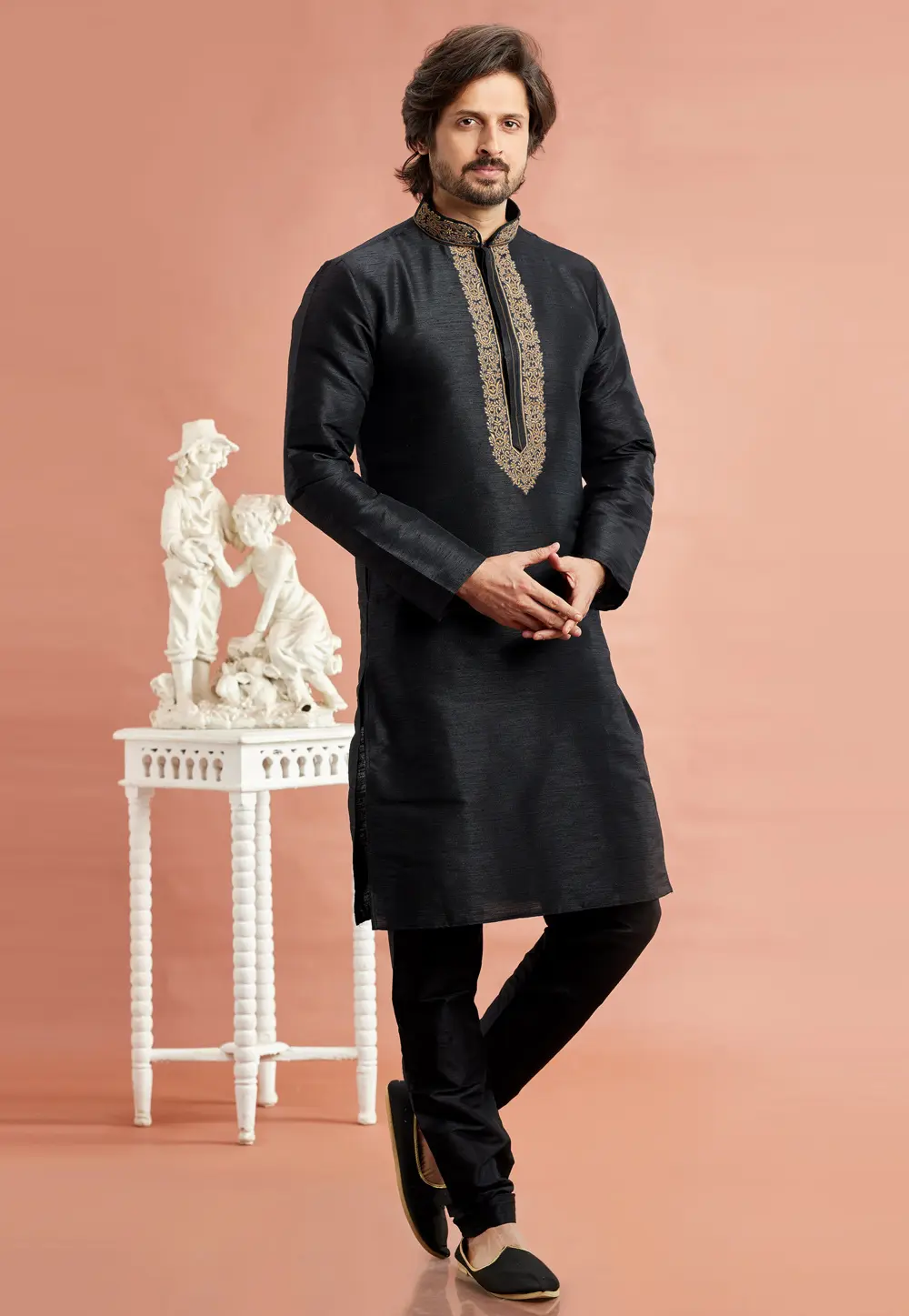 Black Banarasi Kurta Pajama 297525