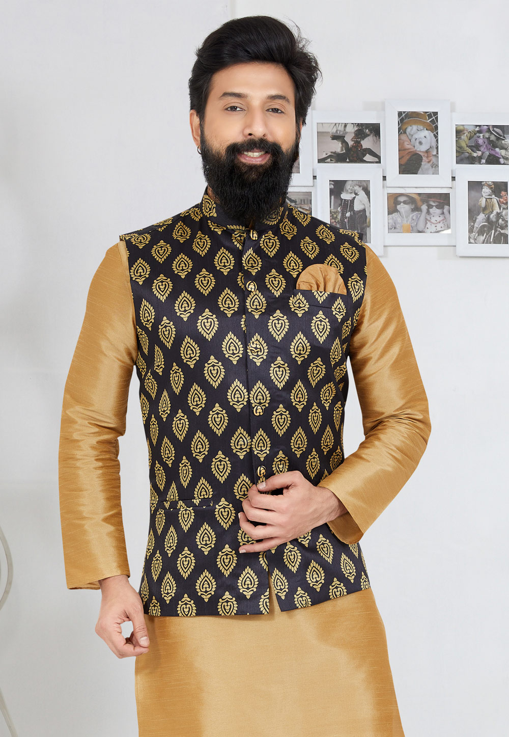 Black Banarasi Nehru Jacket 286743