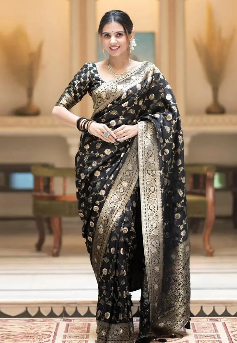 Black Banarasi Silk Saree 298153