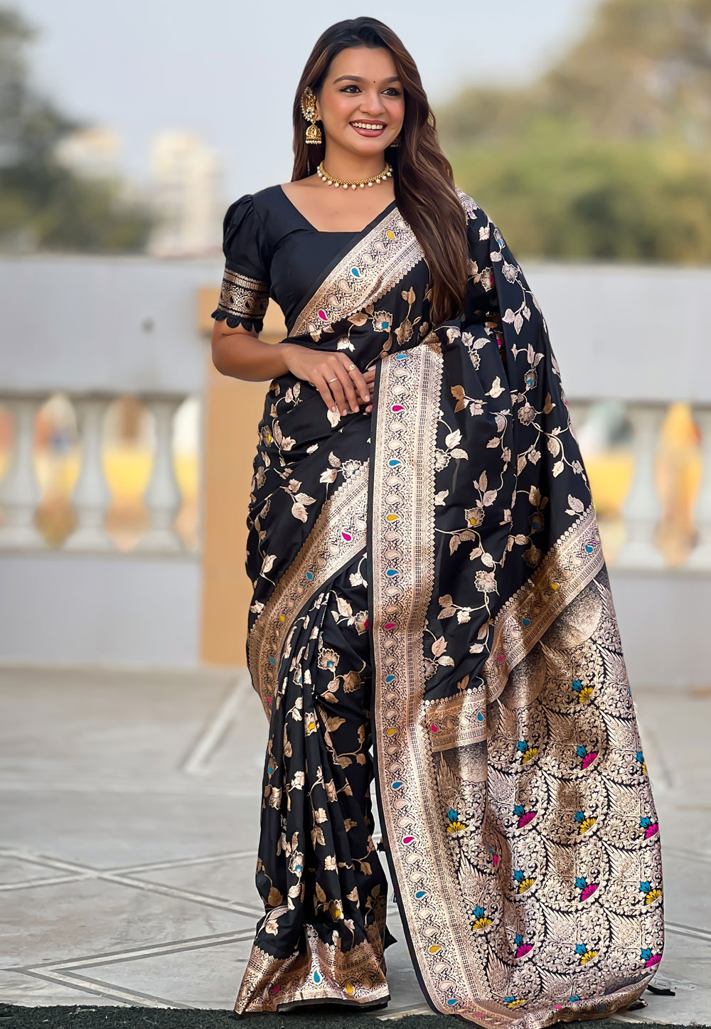 Black Banarasi Silk Saree 305592