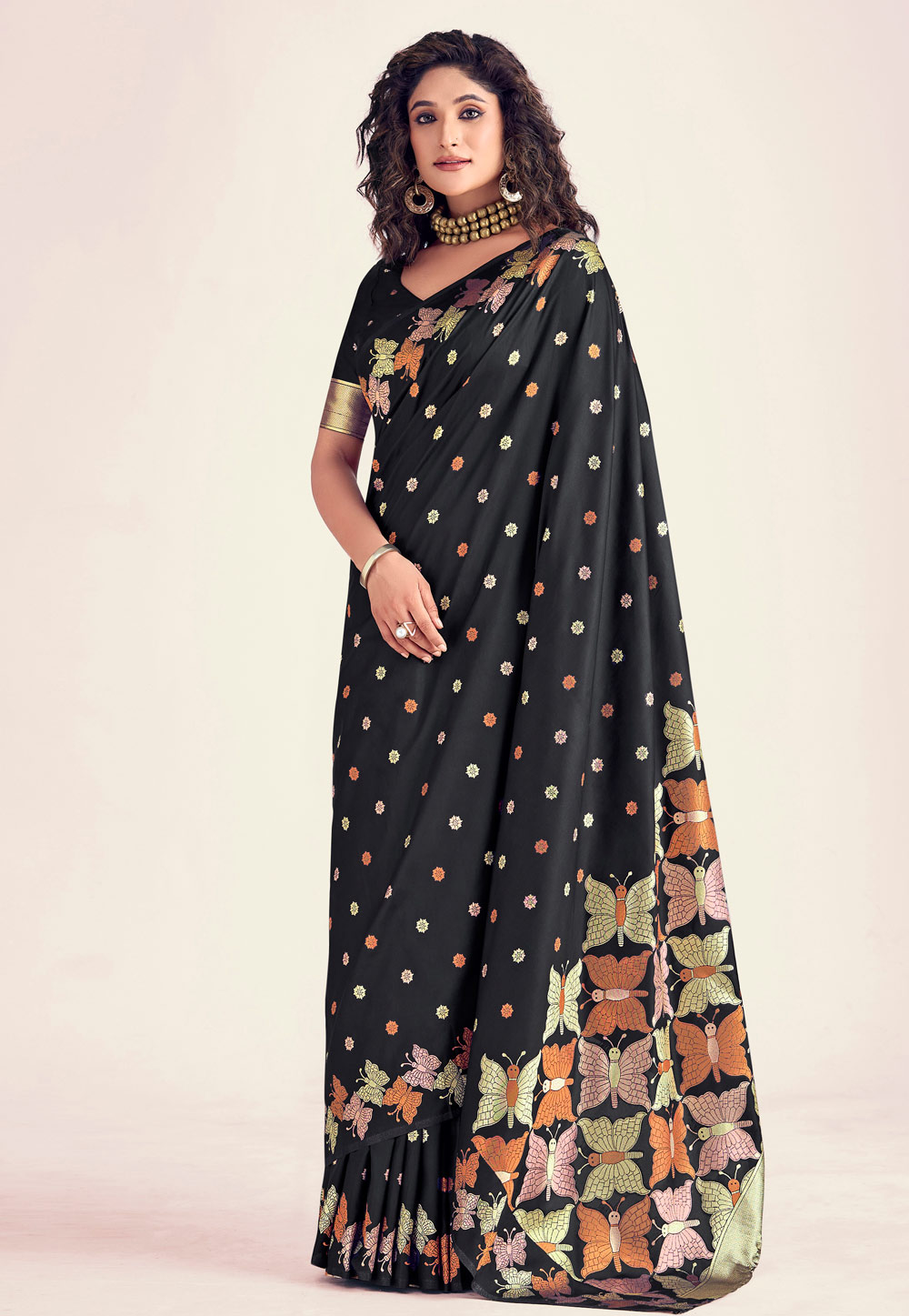 Black Banarasi Silk Saree With Blouse 286129