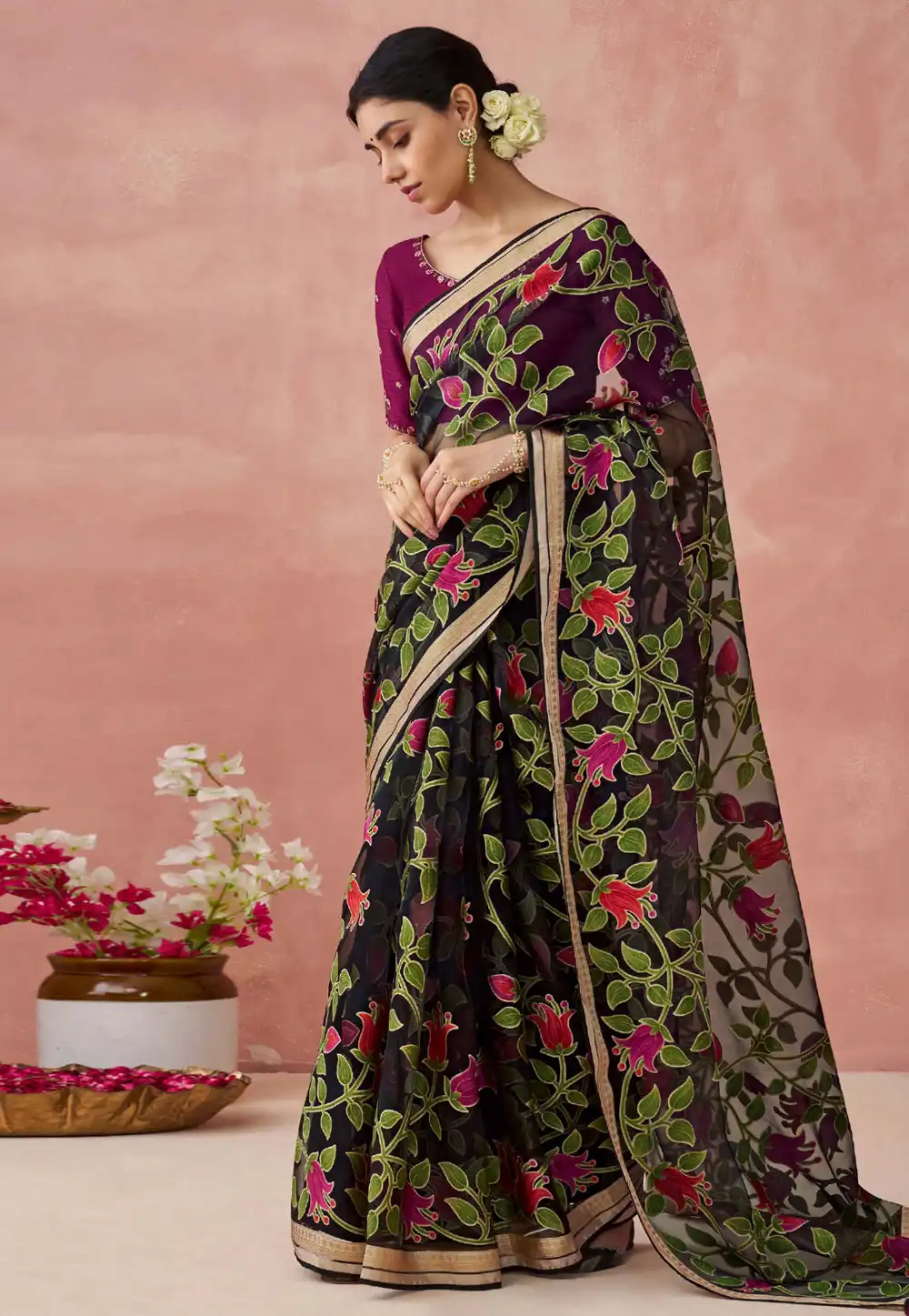 Black Brasso Saree With Blouse 292010