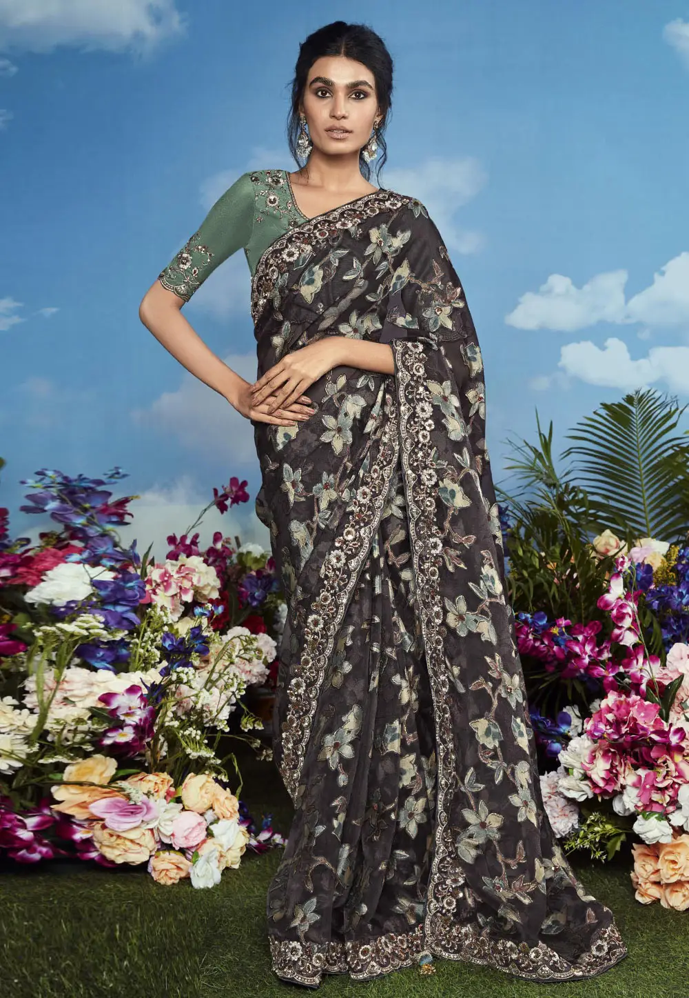 Black Brasso Saree With Blouse 296142