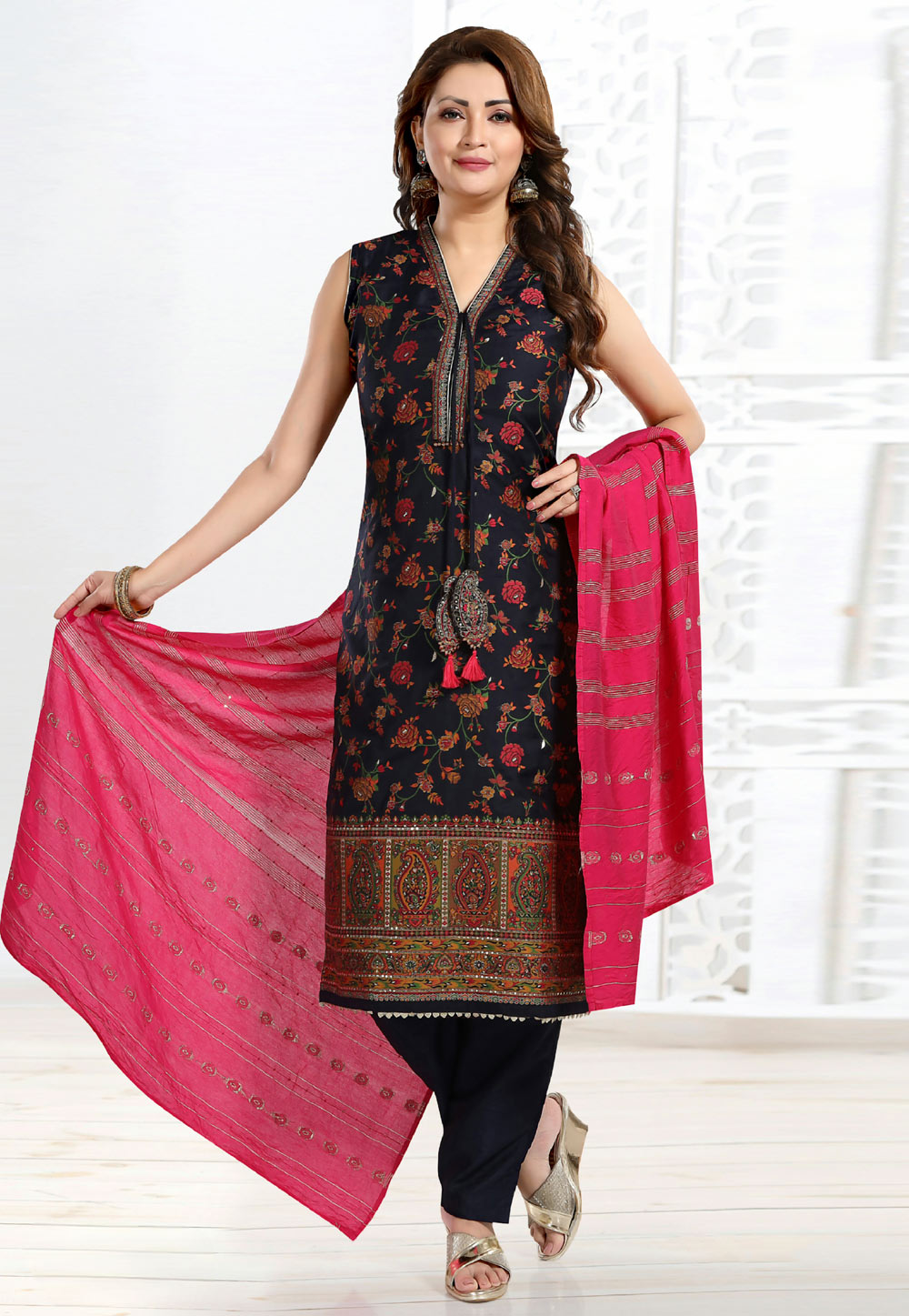Black Brocade Silk Readymade Pakistani Suit 280430