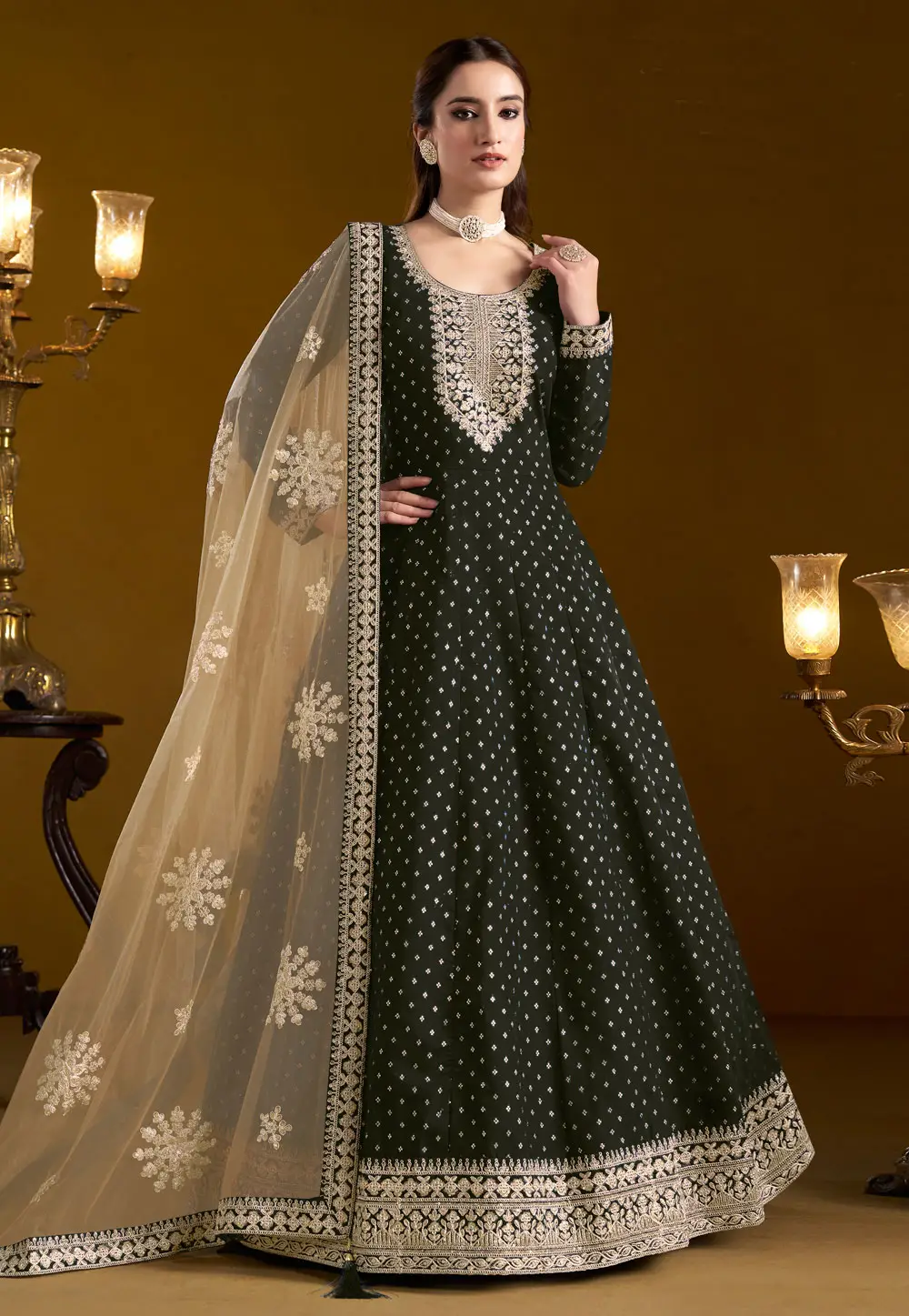 Black Chanderi Anarkali Suit 297009