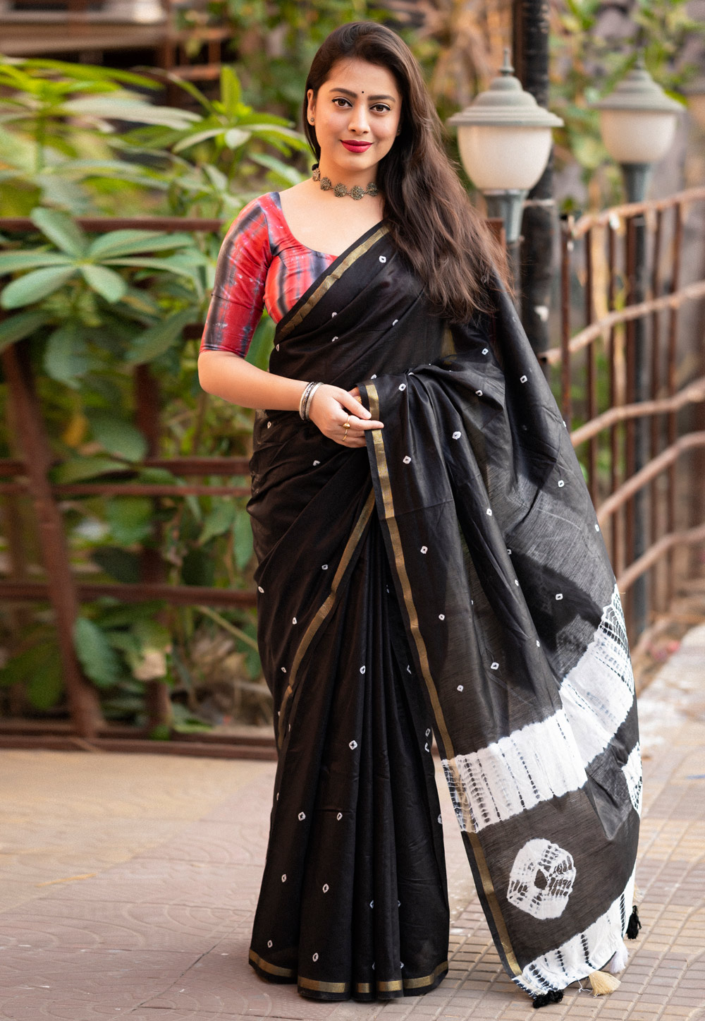 Black Chanderi Cotton Saree With Blouse 285579