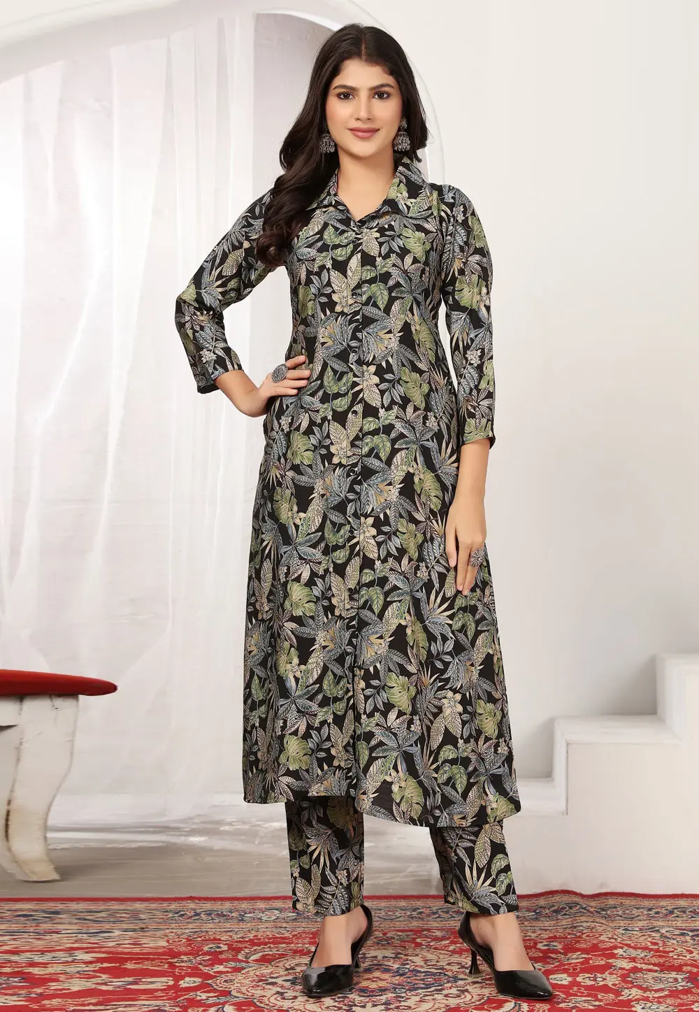 Black Chanderi Kurta Set With Pent 304108