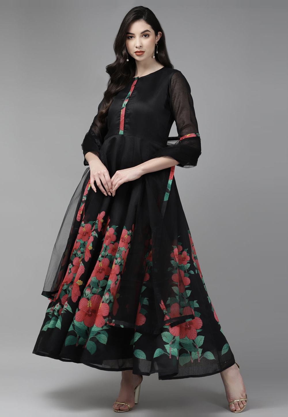 Black Chanderi Printed Gown 282222