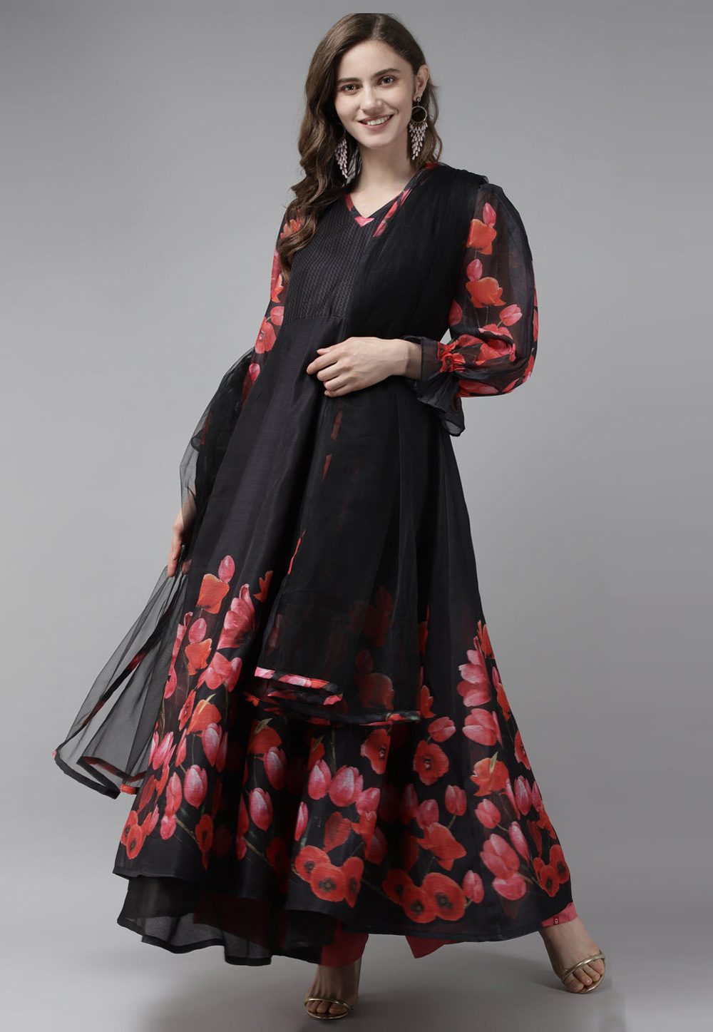 Black Chanderi Printed Gown 282226