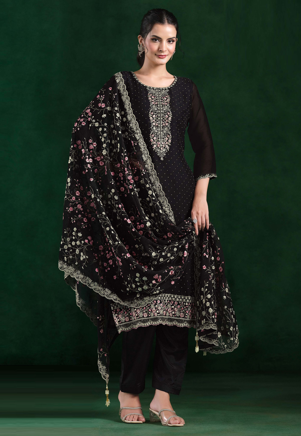 Black Chiffon Pakistani Suit 310940