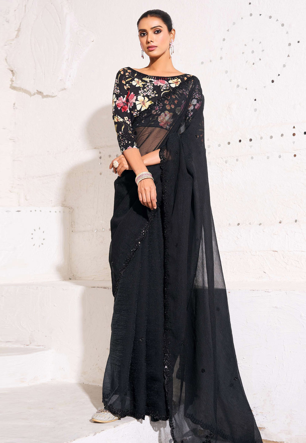 Black Chiffon Saree With Blouse 310281