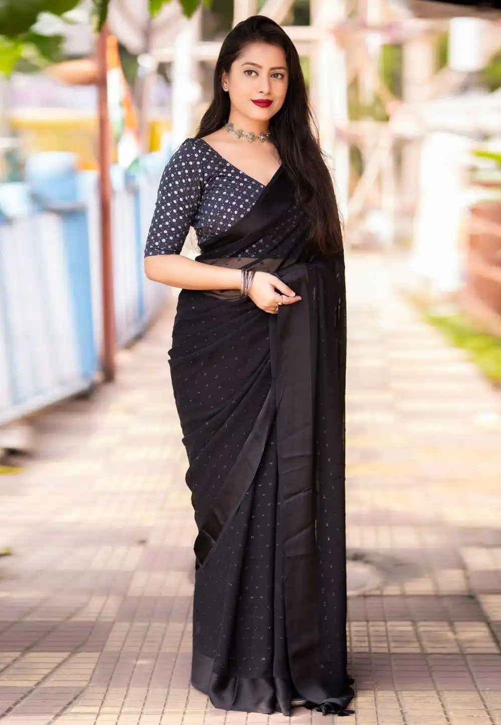 Black Chiffon Saree With Blouse 289739