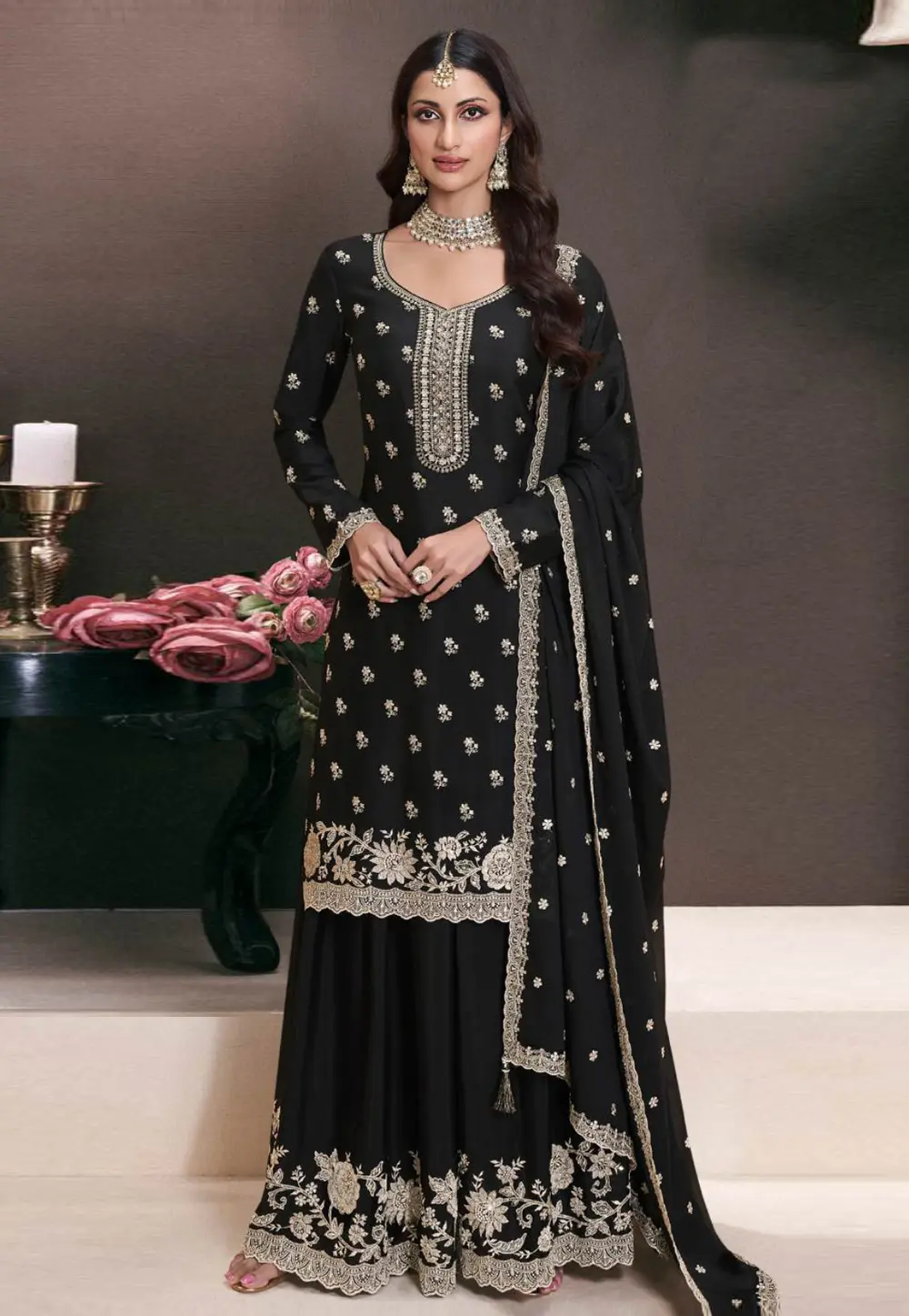 Black Chinon Gharara Suit 303681