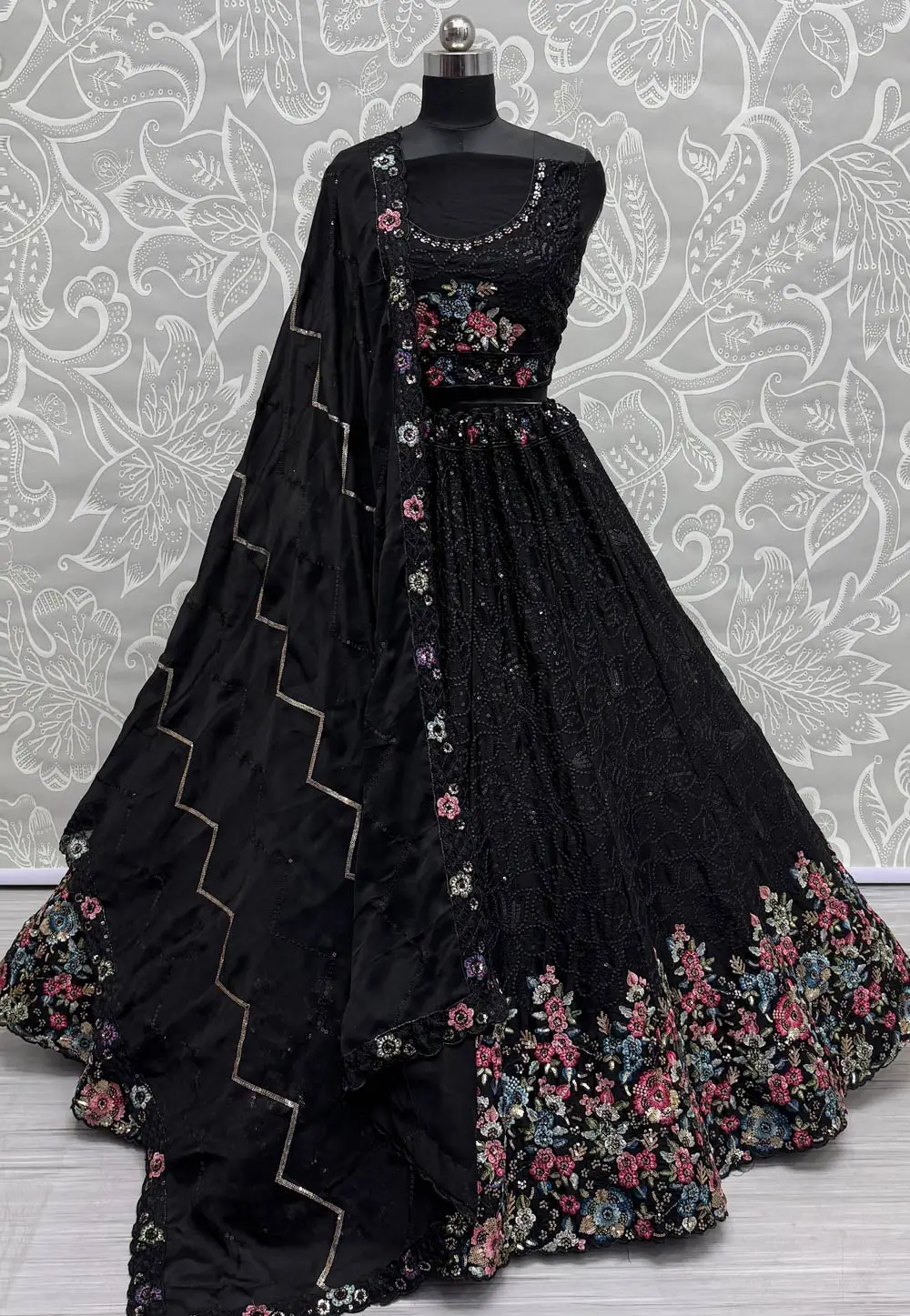 Black Chinon Lehenga Choli 300549